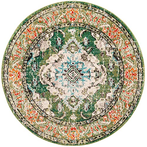 Monaco Round Rug 8' (8' (Round) / Forest Green/Light Blue)