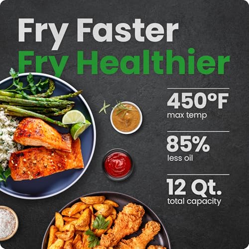 12-Quart 5-in-1 Air Fryer Oven with Digital Timer, Touchscreen, and 12 Presets - Family Size Countertop Convection Oven, Dishwasher-Safe Parts (12 quarts / Black)