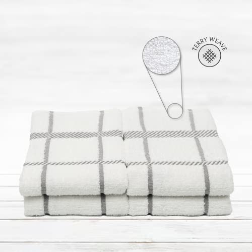 100% Cotton Terry Dish Towels (Dish Towel - 4 pack(Checks) / Light Gray)