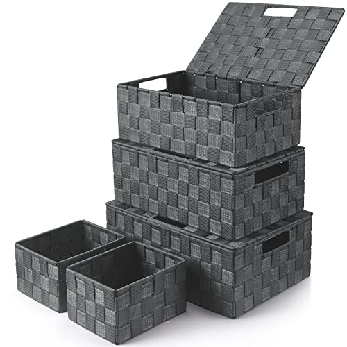 Storage Baskets with Lids (Grey / 5pack with Lids)