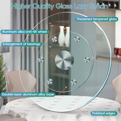 31" Large Lazy Susan for Dining Table Kitchen Glass Turntable with Aluminum Alloy Bearing (31 inches)