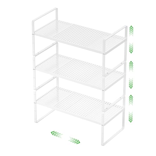 Expandable Storage Shelf (White 3 Packs / Large - 10.2"W x (16.5"-27.1")L x 9.8"H)