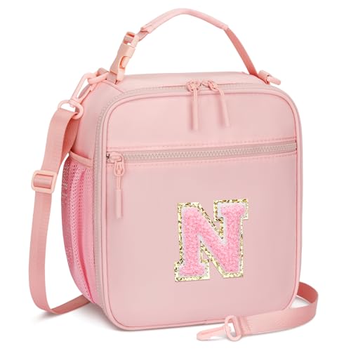 Lunch Box Kids Large Initial Insulated Lunch Bag for Girls (Pink / N)