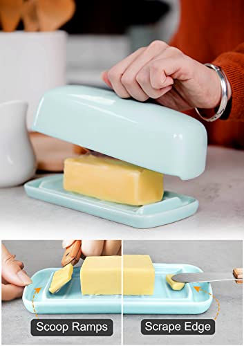 Ceramic Butter Dish with Lid for Countertop (Lake Blue)