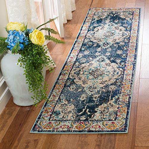 Monaco Collection MNC243N Boho Chic Medallion Distressed Non (2'2" x 8' (Runner) / Navy/Light Blue)