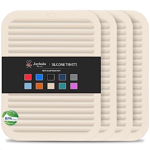 4 Pack Square Silicone Trivets (9x12in, 4 Khaki Rectangle)