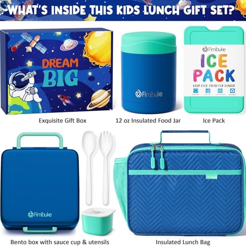 Kids Bento Snack Lunch Box with Thermo Insulated Toddler Lunch Bag (B1.Ink Blue)