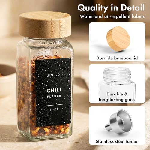 Glass Spice Jars with Label (Black Spice Labels)