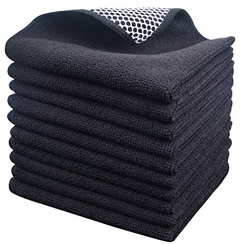 Dish Cloth for Washing Dishes Kitchen Washcloth Cleaning Cloth (Black / 12inchx12inch 10pack)