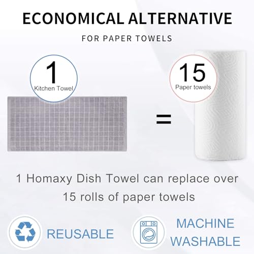 100% Cotton Terry Kitchen Towels (White and Light Grey / 13 X 28 - 6 Pack)