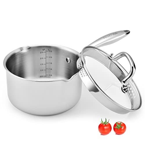 2.5 Quart Stainless Steel Pot Saucepan with Glass Strainer Lid (2.5 Quarts)