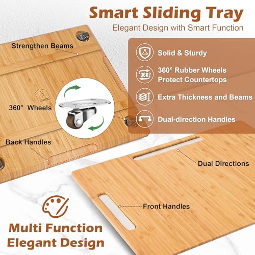 Appliance Slider for Kitchen Appliances 360° Rolling Sliding Tray for Coffee Maker Countertop (Large (16" x 13") / Natural)