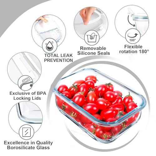 5 PACK 36 OZ Glass Meal Prep Containers Set with Lids (White)