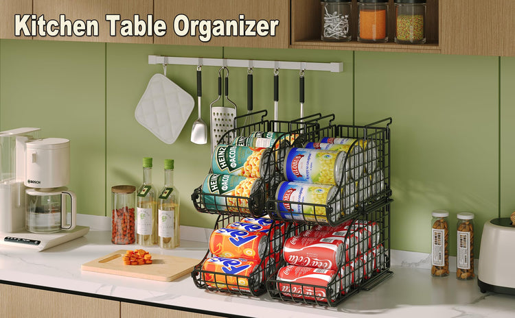 6 Pack Stackable Can Organizer for Pantry Cabinet Food Storage (6 Pack / Black)