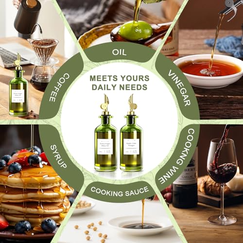 Olive Oil Dispenser Set of 2 (Dark Green Glass / Gold Spouts / 12oz/350ml (Set Of 2))