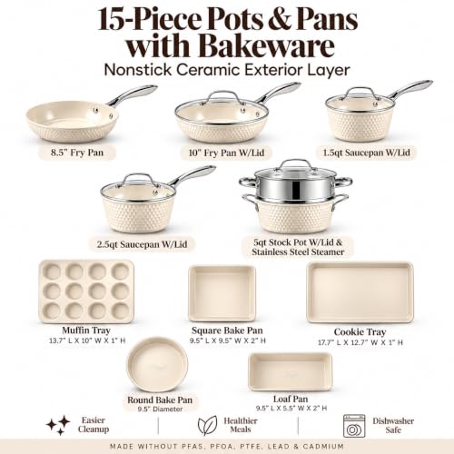 Hammered 15 Piece Pots and Pans Set Non Stick Cookware Set