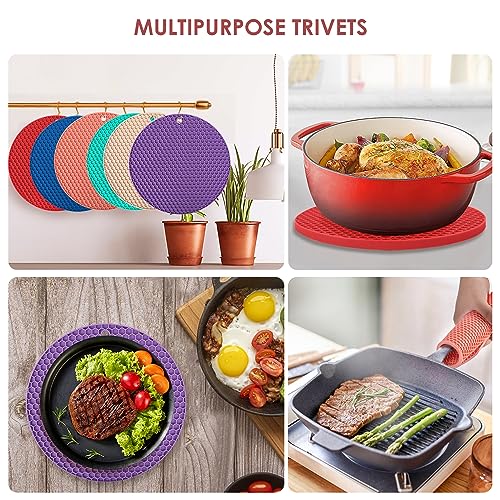 6 Pack Silicone Trivets for Hot Pots and Pans (9x9in / 04 6 Colorful Round)