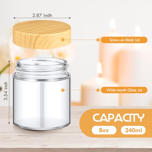 24 Pcs Glass Cosmetic Jars Empty (Natural Wood / 8 oz)