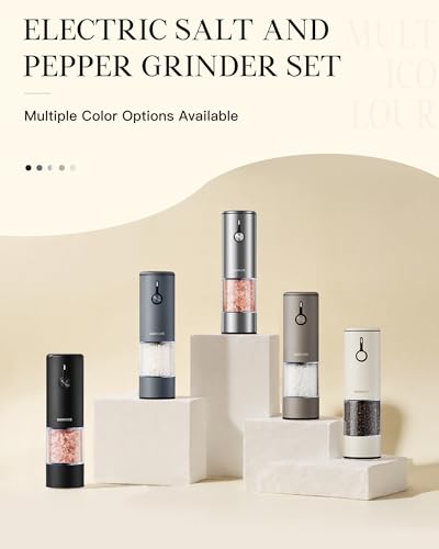 Stainless Steel Rechargeable Electric Salt and Pepper Grinder Set (2pack+Brown)