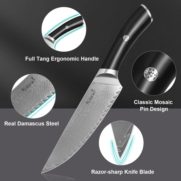 14 Piece Damascus Knife Set with Block (Silver / 14 pieces)