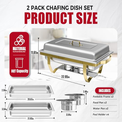 Rectangular Chafing Dish Buffet Sets of 2 (2-Pack / Gold Frame)