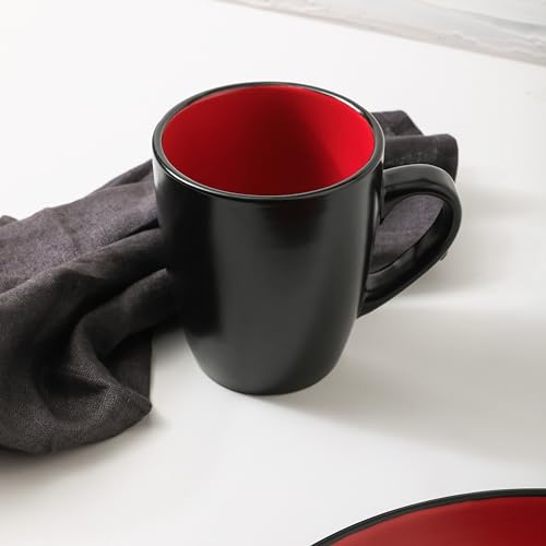 Albie Stoneware 32 Piece Modern Dinnerware Set (32 Piece - Service for 8 / Red and Black)