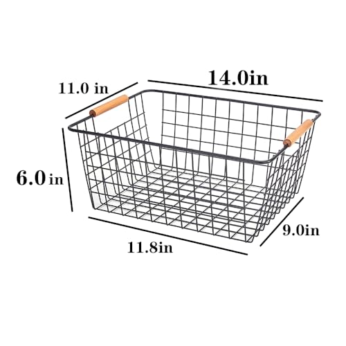 Large black wire basket for Organizing with Wooden Handles (New-Black2 / Large)