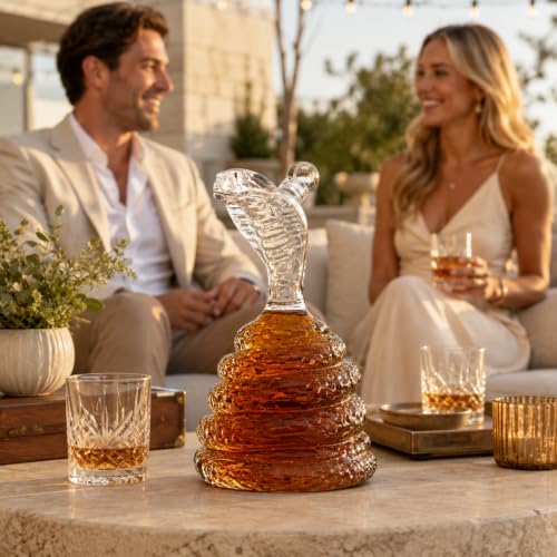 King Cobra Snake Whiskey Decanter 17oz Glass Liquor Wine Carafe Serpent Bar (Clear Snake / Single)