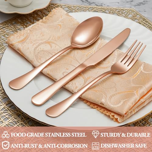 60 Pcs Rose Gold Silverware Set Service for 12 (Rose Gold)