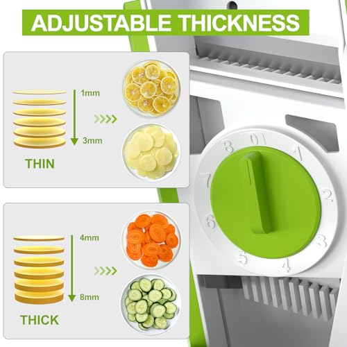 Upgraded Mandoline Slicer for Kitchen &Safe Vegetable Chopper 5 in 1 & Adjustable Mandoline Slicer (Only Slicer Green)