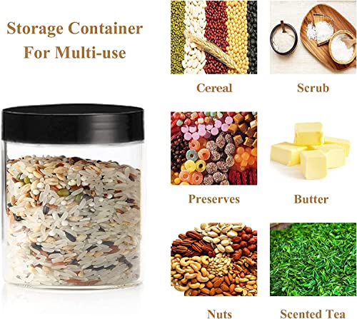 Plastic Jars with Lids Empty Slime Cosmetics Containers Clear Gift Food Jars Round PET Cream Jar with Black Lids Pen Labels for Kitchen Storage Spices Dry Food Body Butter Making (8OZ,32PCS)