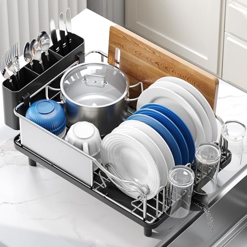 Stainless Steel Dish Drying Rack for Kitchen Counter (Black)