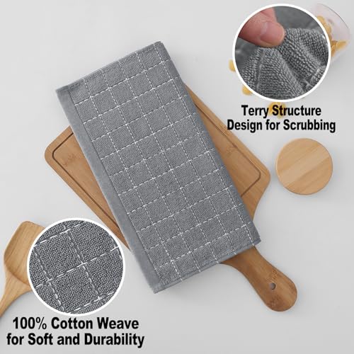 100% Cotton Terry Kitchen Dish Cloths (Grey / 12 X 12 - 6 Pack)