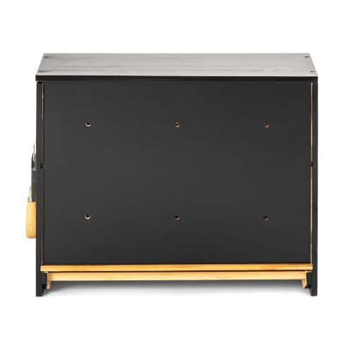 Large 2 Tier Black Bread Box for Countertop with Cutting Board (Black Bamboo)