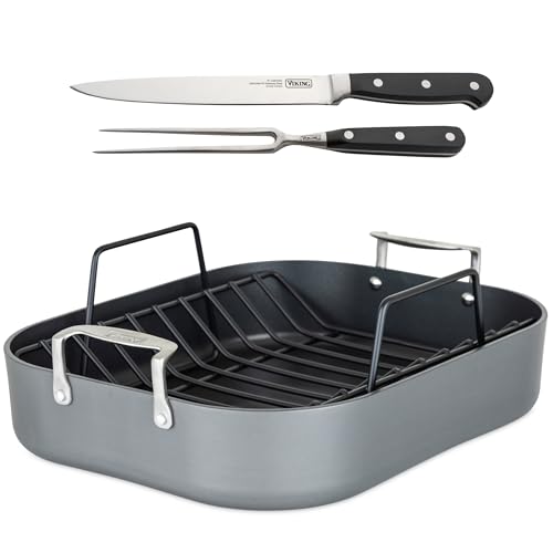 Hard Anodized Aluminum Nonstick Roasting Pan with Non Stick Rack and Carving Set (Hard Anodized Roaster)