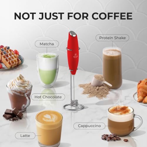 Powerful Milk Frother Wand With Duracell Batteries (20 - Red / Triple Whisk + Batteries)