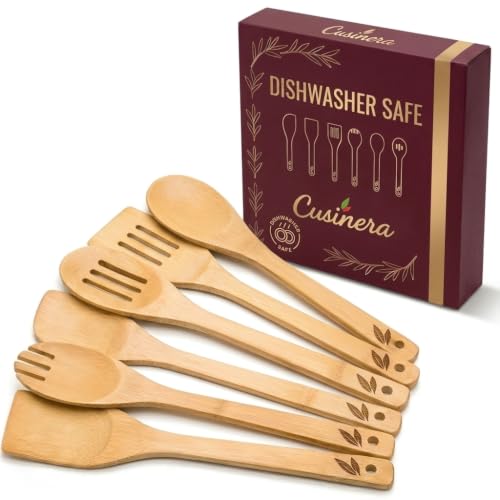 Dishwasher Safe Wooden Spoons for Cooking 6 Pc Kitchen Utensil Set