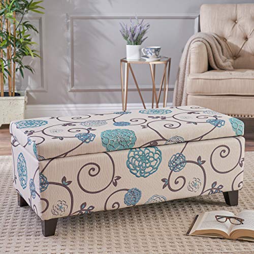 Breanna Fabric Storage Ottoman (White and Blue Floral)