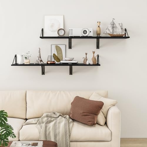 16W x 12D Deep Floating Shelves Set of 3 Black (Black With Black Metal Bracket / 16Wx12Dx5.8H)