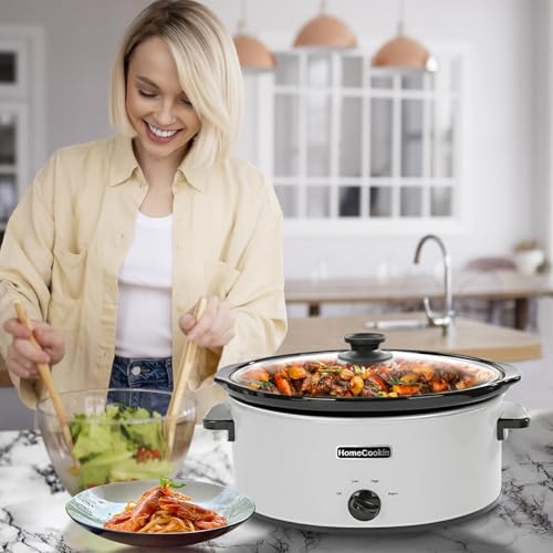 7 Quart Slow Cooker Oval Manual Pot Food Warmer with 3 Cooking Settings (7 Quarts / White 2)