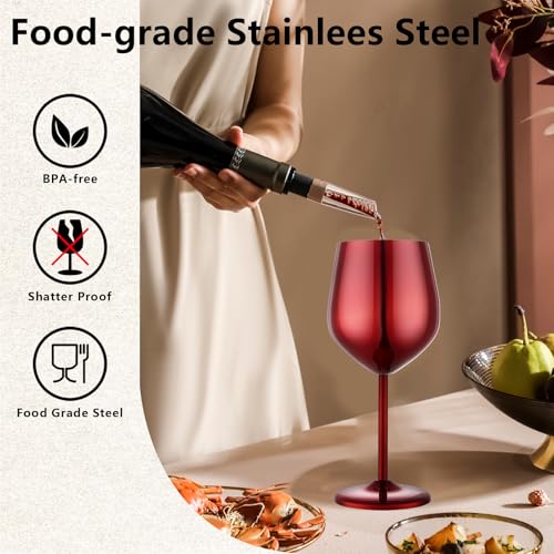 Unbreakable Stainless Steel Wine Glasses Set of 4 (Mirror Red / Set of 4)