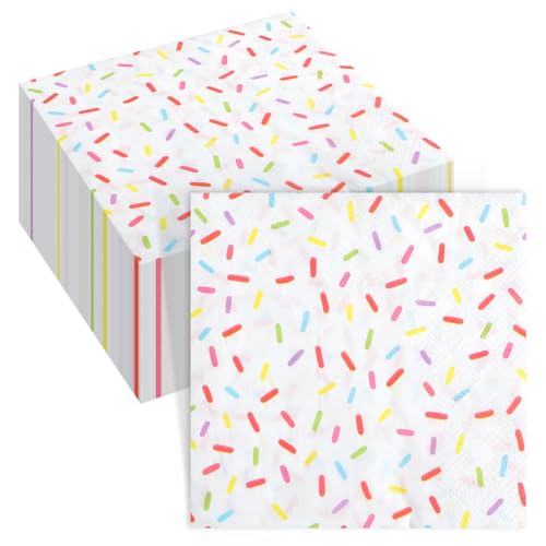100 Pcs Sprinkles Donut Napkins Birthday Party (White / Donut)