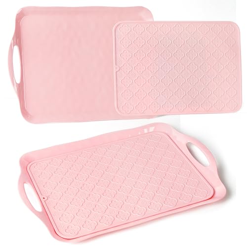 Large Non Slip Serving Tray with Handles (Pink)