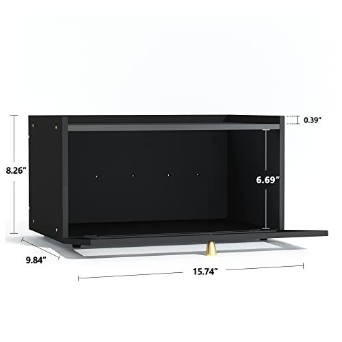 Black Bread Box for Kitchen Countertop (Black)