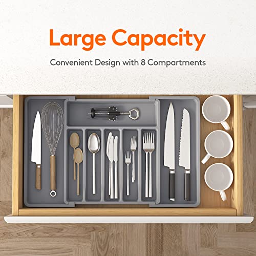 Extra Large Silverware Drawer Organizer (Gray / XL (13-22''W x 15''D))