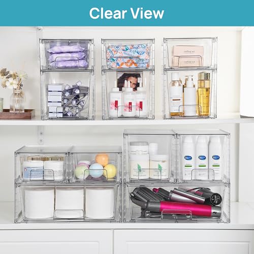 Clear Stackable Storage Drawers (1 Wide+2 Medium+2 Small)