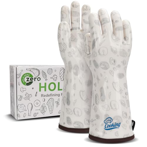 Oven Gloves with Fingers Heat Resistant Waterproof Long Sleeve for Cooking Grilling Baking Barbecue in Kitchen for Men & Women White Medium (Medium)