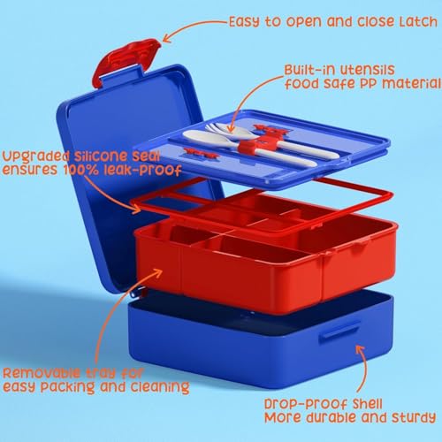 Kids Bento Snack Lunch Box with Thermo Insulated Toddler Lunch Bag (A8.Trucks)