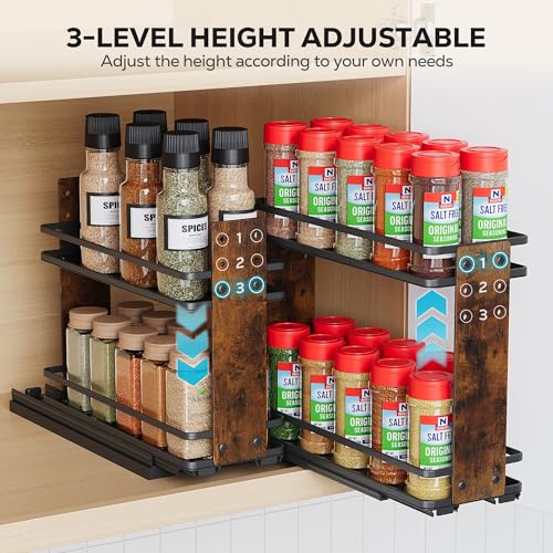 Pull Out Spice Rack Organizer (2 Pack in Base(3.78'') / Wood Grain)