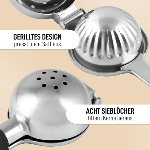Zulay Lemon Squeezer Stainless Steel with Premium Heavy Duty Solid Metal Squeezer Bowl (Black Grip / Large)